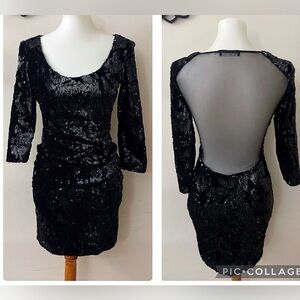 Bershka Black Sequin Mesh Backless Sequin Dress Party Holiday Prom